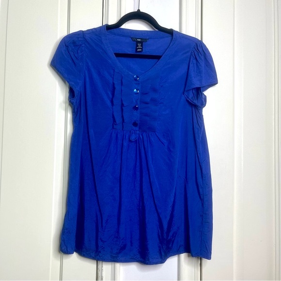 H&M Royal Blue Ruffle Front Work Shirt - Picture 2 of 7